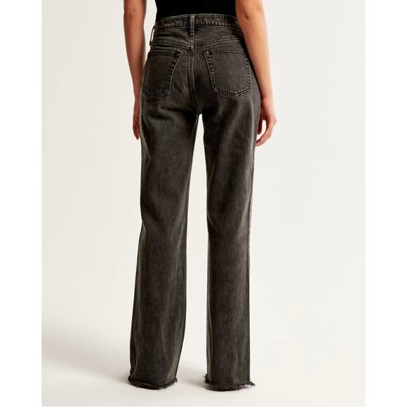 NWT Abercrombie & Fitch Low Rise Baggy Jean Black w/ Raw Hem 27 - Picture 2 of 11